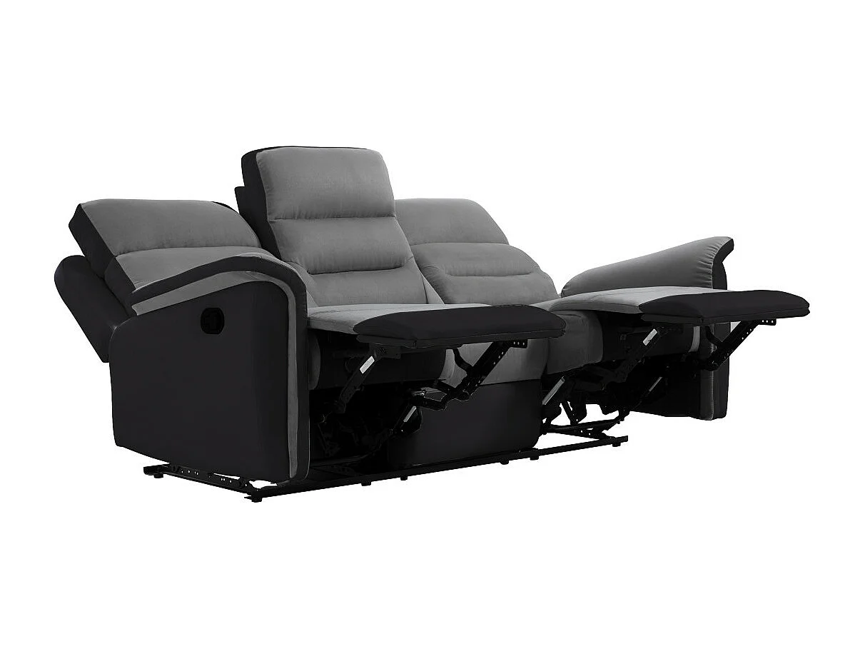 Canapé de Relaxation 3 places en Microfibre et Simili Léon - Gris et Noir - L191 x 94 x 100cm - Loungitude