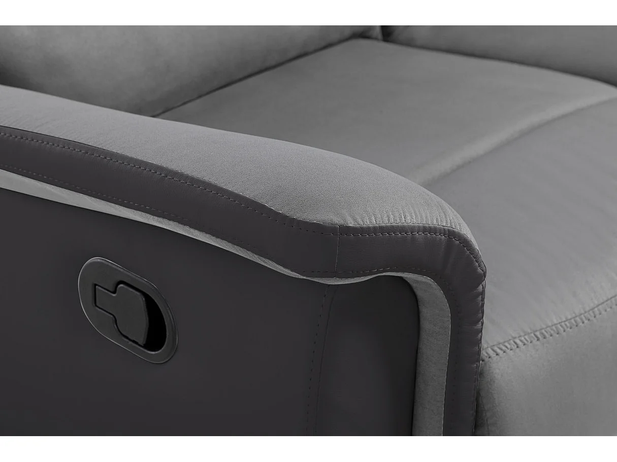 Canapé de Relaxation 3 places en Microfibre et Simili Léon - Gris et Noir - L191 x 94 x 100cm - Loungitude