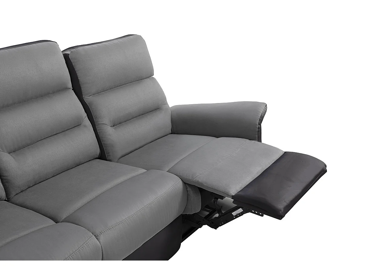 Canapé de Relaxation 3 places en Microfibre et Simili Léon - Gris et Noir - L191 x 94 x 100cm - Loungitude