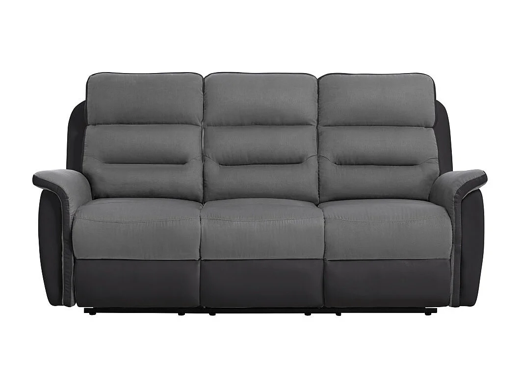 Canapé de Relaxation 3 places en Microfibre et Simili Léon - Gris et Noir - L191 x 94 x 100cm - Loungitude