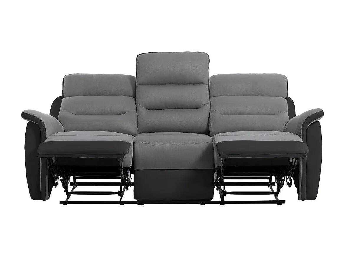 Canapé de Relaxation 3 places en Microfibre et Simili Léon - Gris et Noir - L191 x 94 x 100cm - Loungitude
