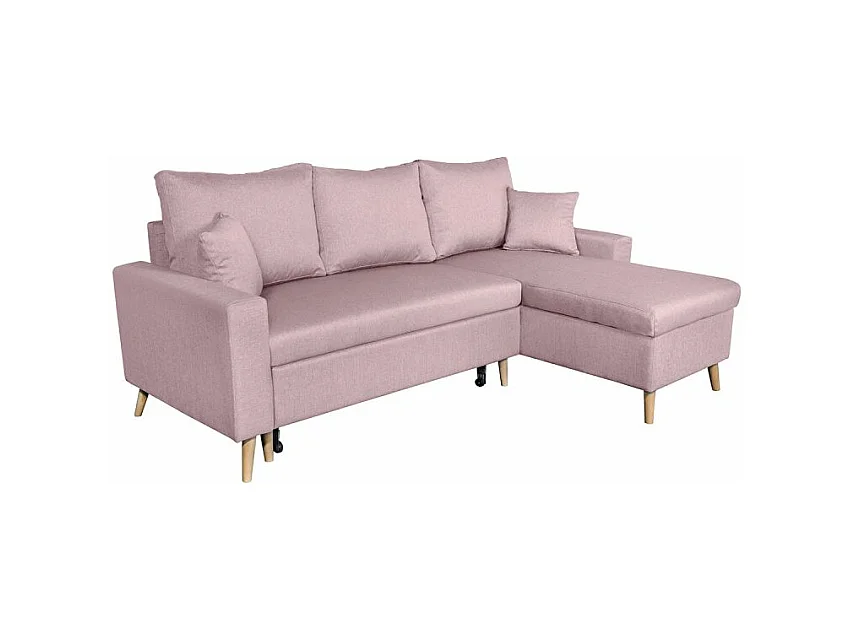 Canapé d'angle Maria scandinave Réversible et Convertible Avec Coffre en Tissu - Vieux rose - L227 x 148 x 95cm - Loungitude