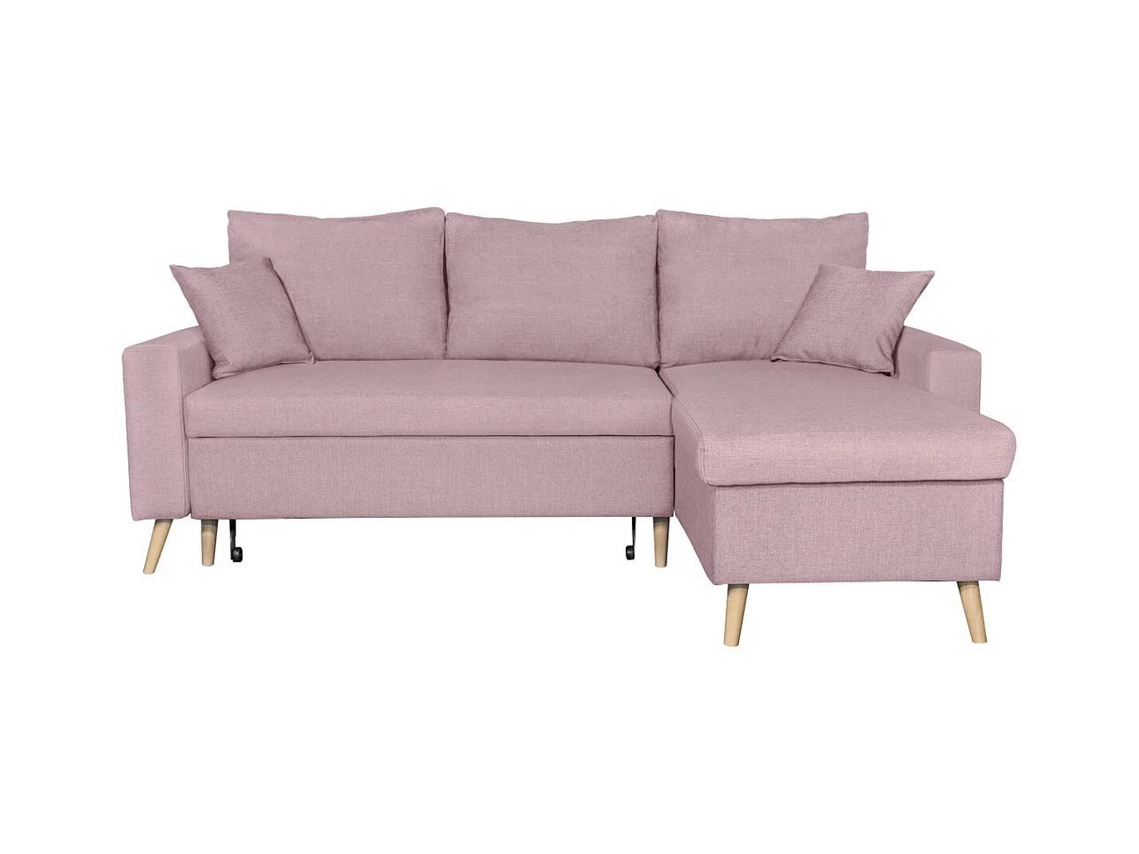 Canapé d'angle Maria scandinave Réversible et Convertible Avec Coffre en Tissu - Vieux rose - L227 x 148 x 95cm - Loungitude
