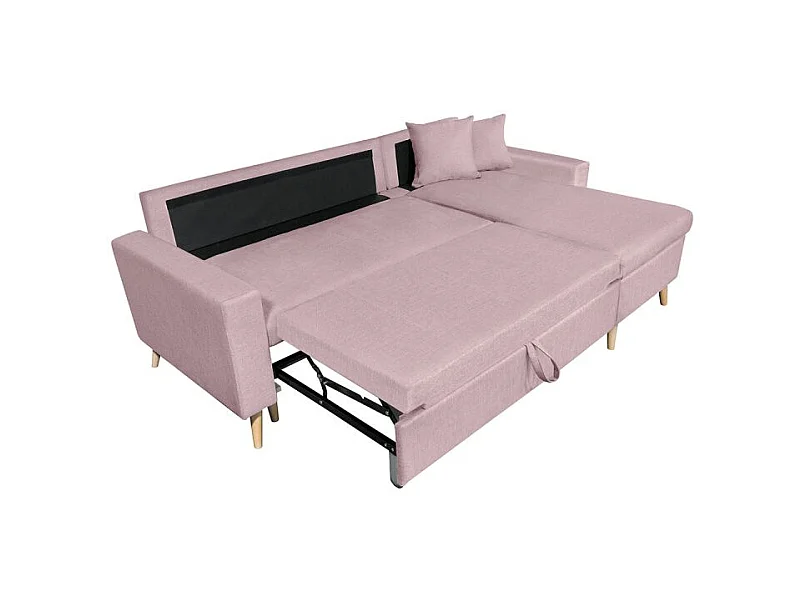 Canapé d'angle Maria scandinave Réversible et Convertible Avec Coffre en Tissu - Vieux rose - L227 x 148 x 95cm - Loungitude