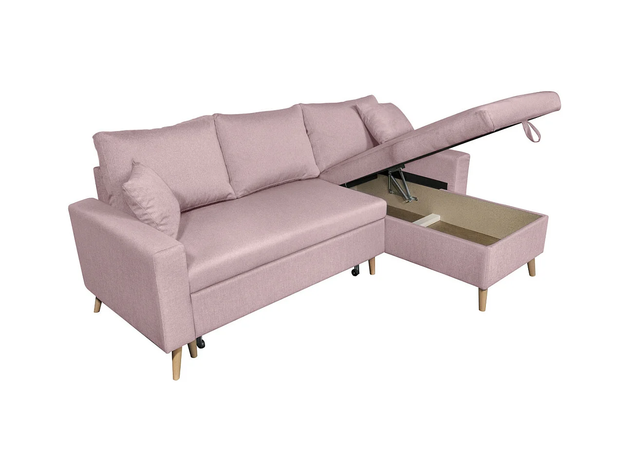 Canapé d'angle Maria scandinave Réversible et Convertible Avec Coffre en Tissu - Vieux rose - L227 x 148 x 95cm - Loungitude
