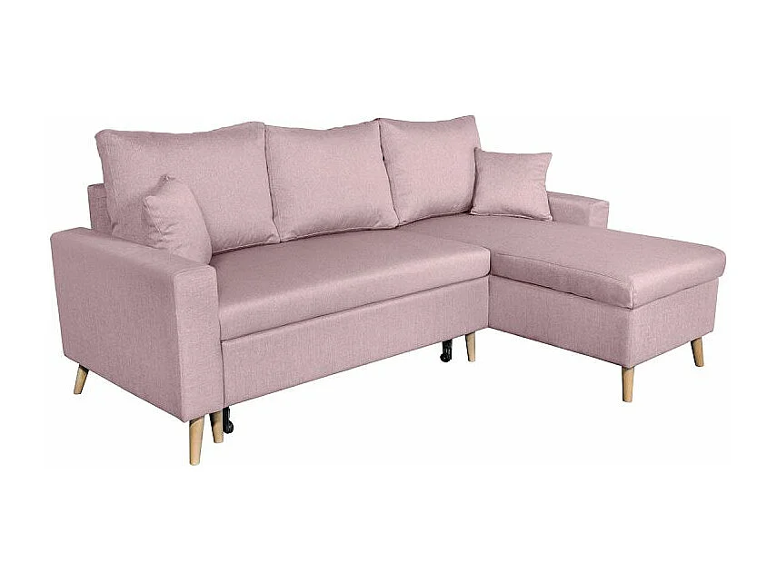 Canapé d'angle Maria scandinave Réversible et convertible Avec Coffre en Tissu - Vieux rose - L227 x 148 x 95cm - Loungitude
