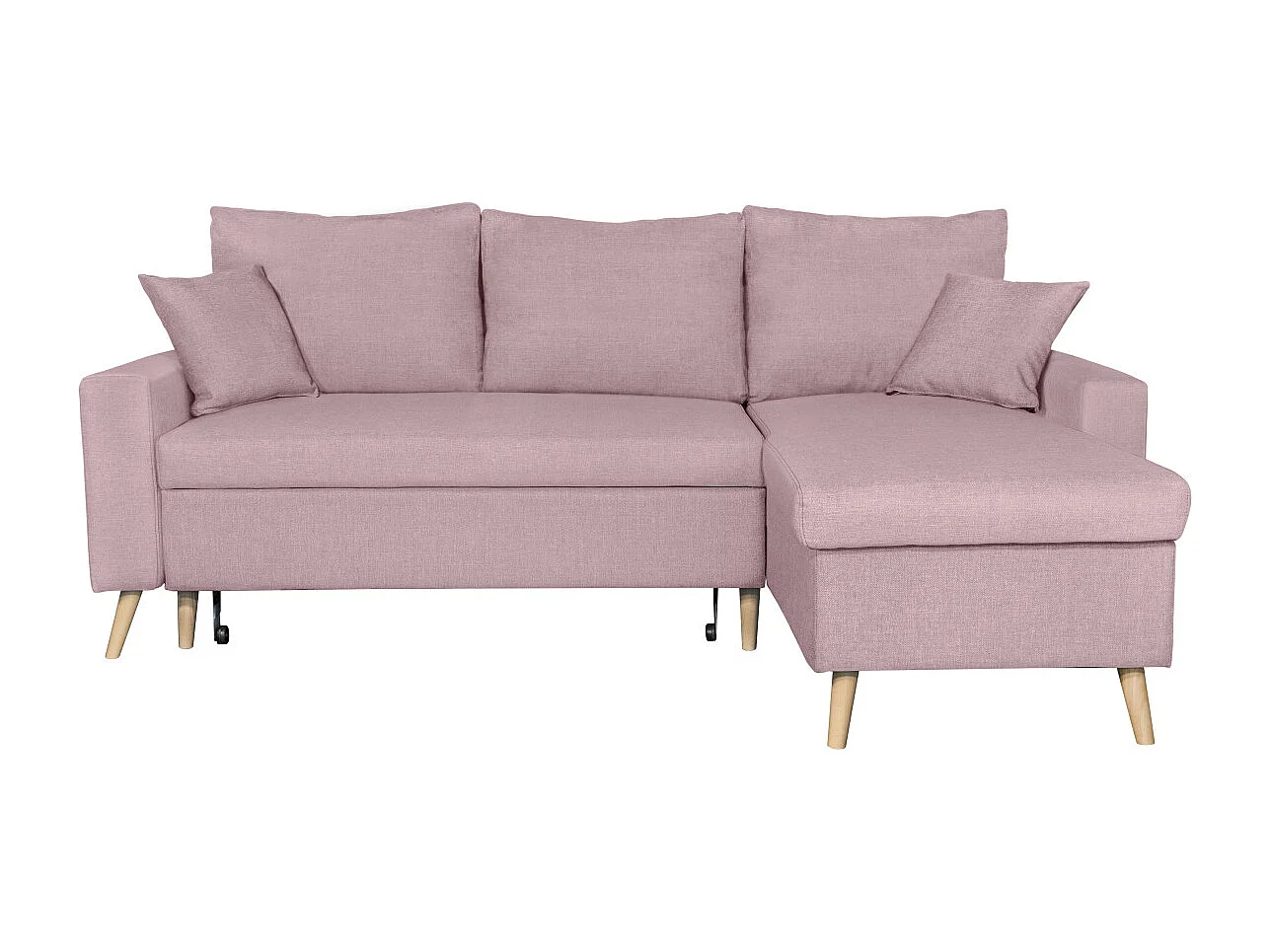 Canapé d'angle Maria scandinave Réversible et convertible Avec Coffre en Tissu - Vieux rose - L227 x 148 x 95cm - Loungitude