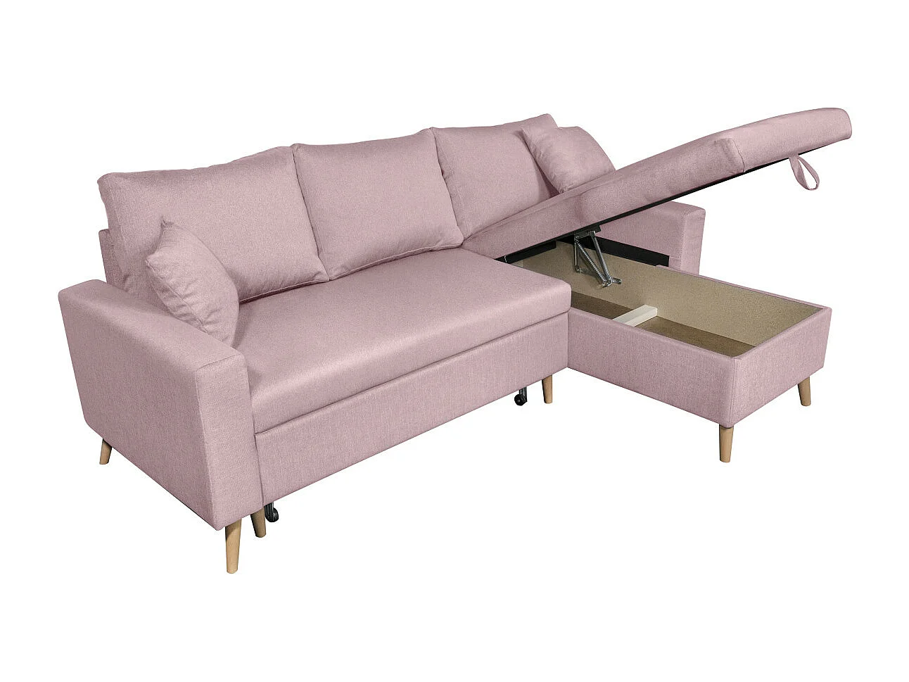 Canapé d'angle Maria scandinave Réversible et convertible Avec Coffre en Tissu - Vieux rose - L227 x 148 x 95cm - Loungitude