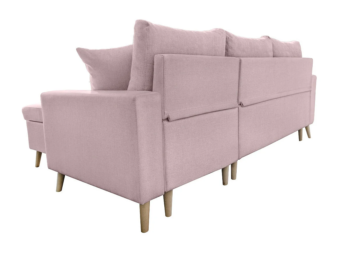 Canapé d'angle Maria scandinave Réversible et convertible Avec Coffre en Tissu - Vieux rose - L227 x 148 x 95cm - Loungitude