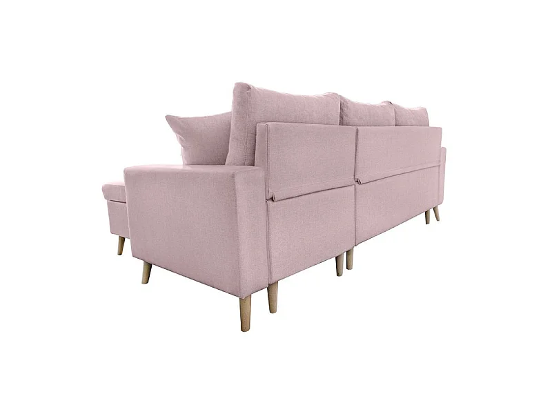 Canapé d'angle convertible 4 places avec coffre en tissu rose MARIA