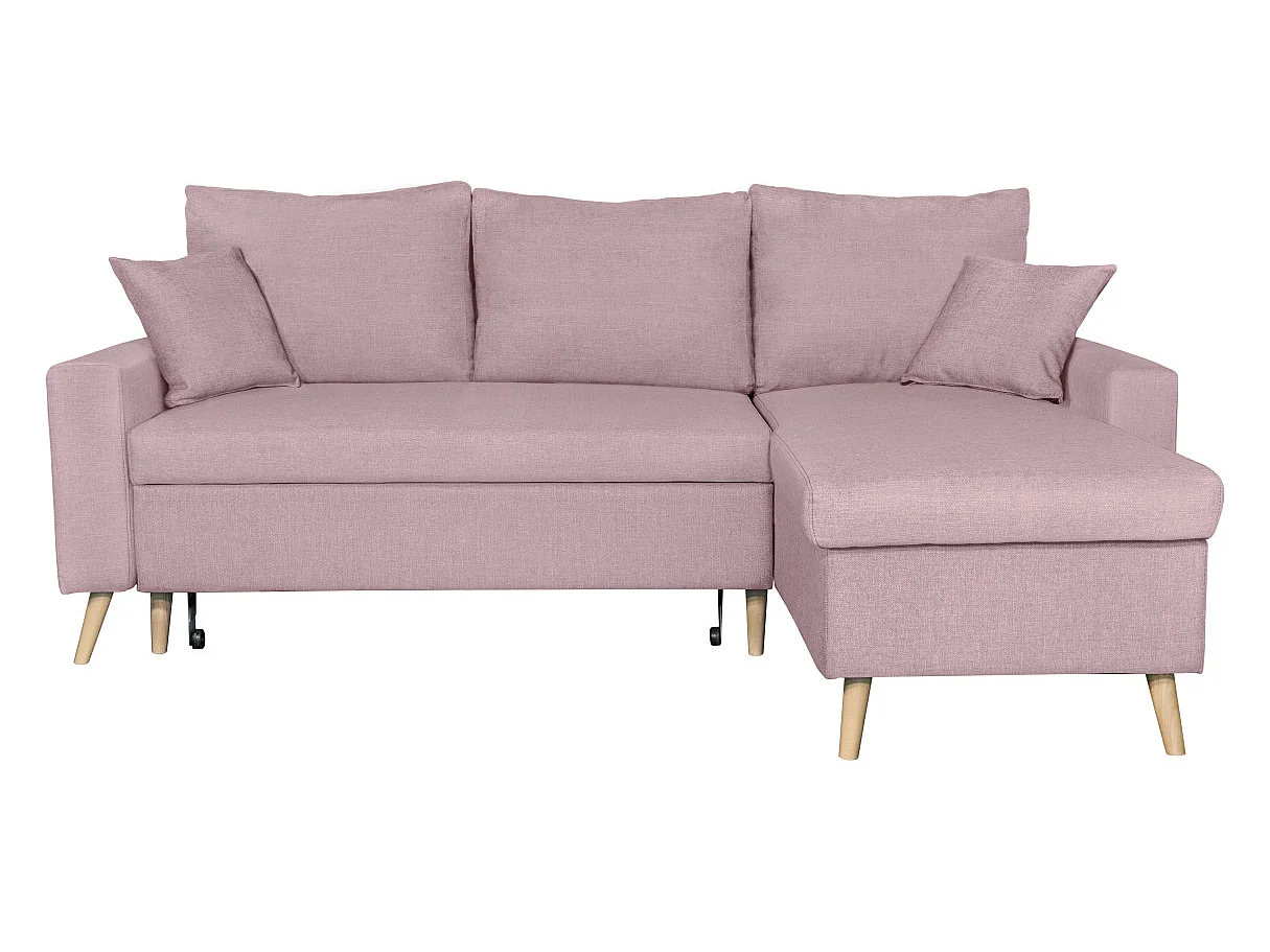 Canapé d'angle convertible 4 places avec coffre en tissu rose MARIA