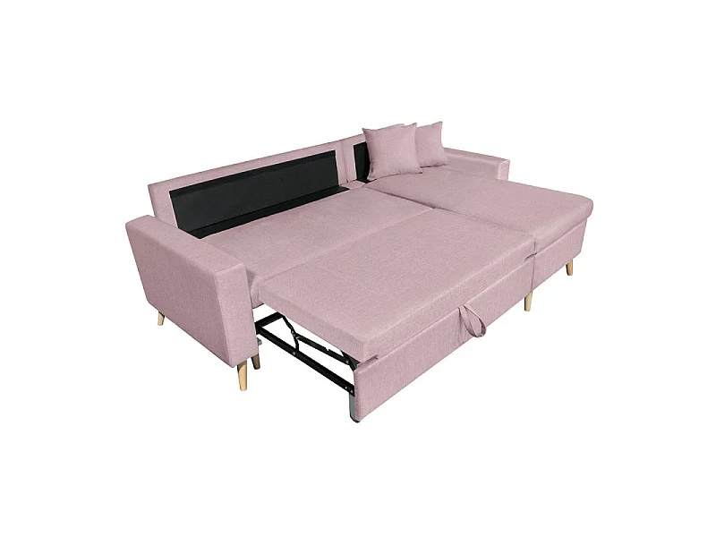 Canapé d'angle convertible 4 places avec coffre en tissu rose MARIA