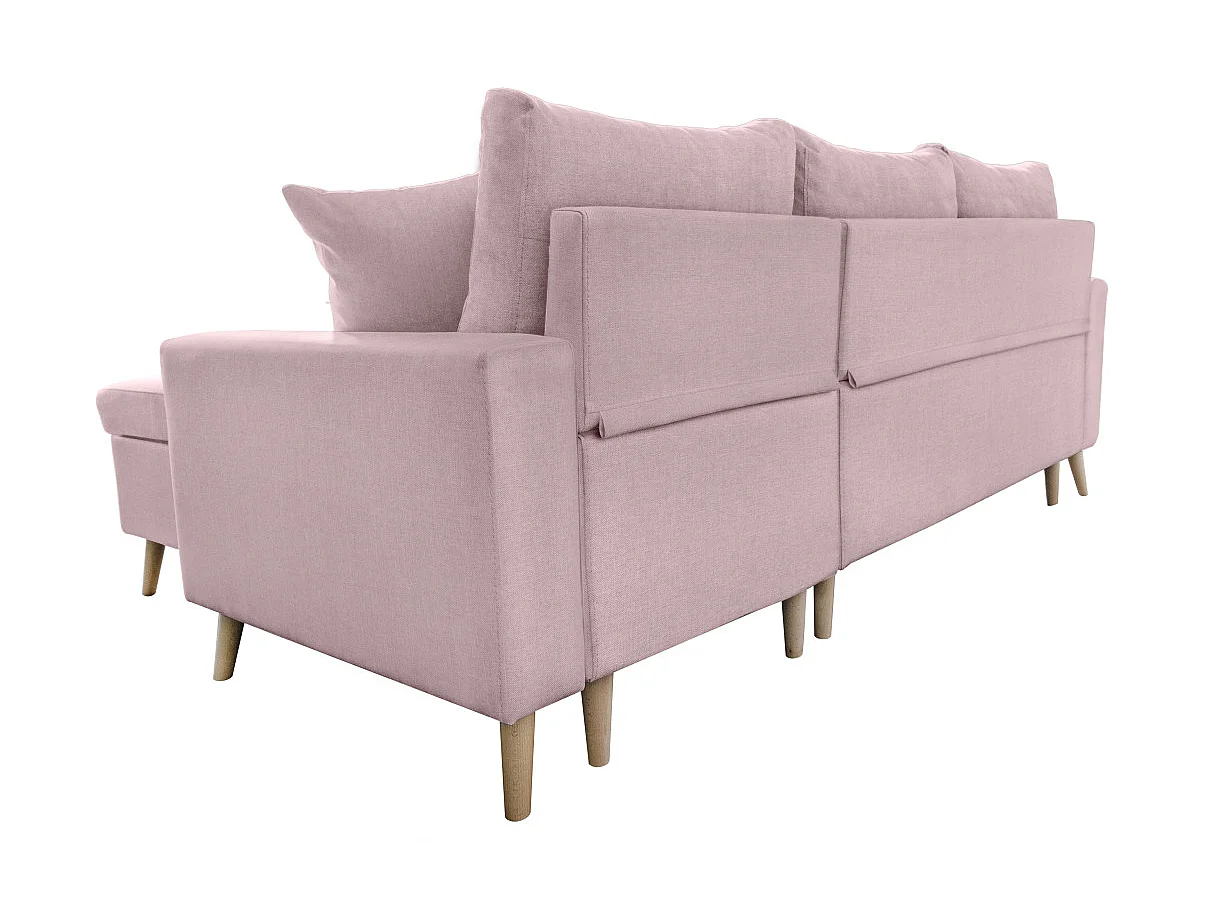 Canapé d'angle convertible 4 places avec coffre en tissu rose MARIA