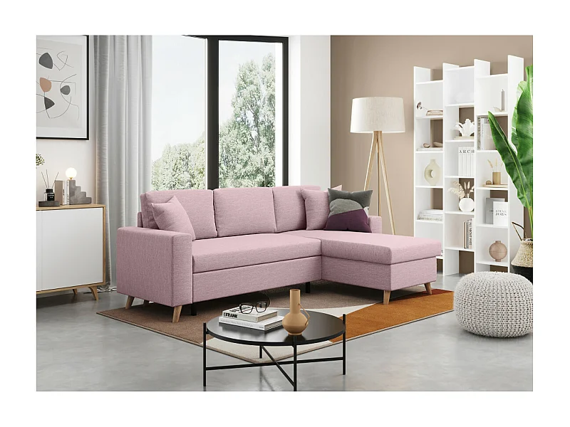 Canapé d'angle Maria scandinave Réversible et convertible Avec Coffre en Tissu - Vieux rose - L227 x 148 x 95cm - Loungitude