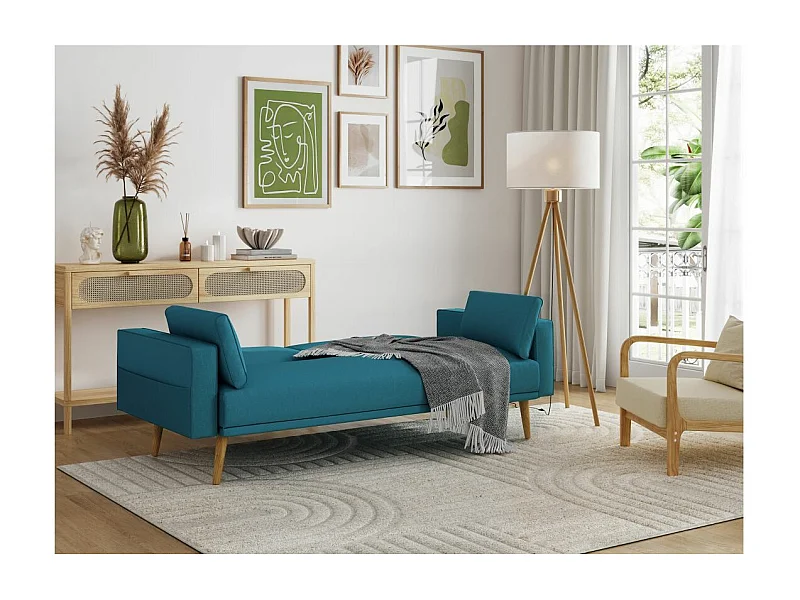 Canapé droit scandinave Elga convertible 3 places en tissu - Bleu - L205 x 87 x 85cm - Loungitude