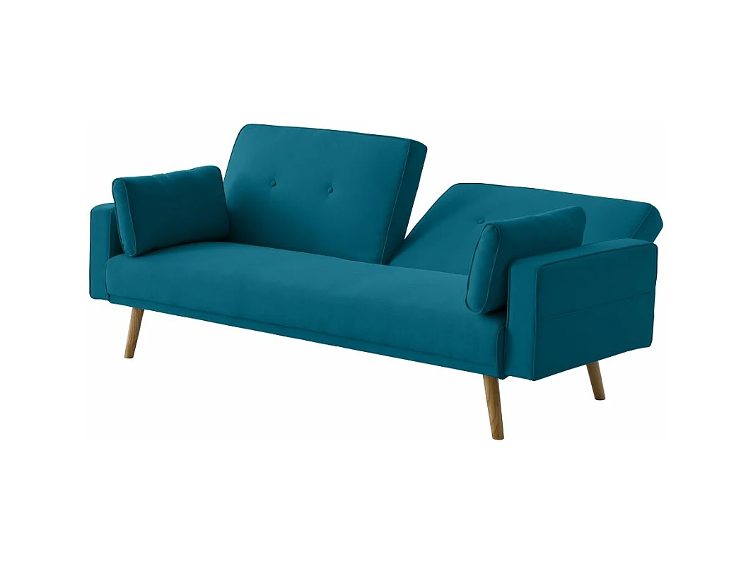 Canapé droit scandinave Elga convertible 3 places en tissu - Bleu - L205 x 87 x 85cm - Loungitude