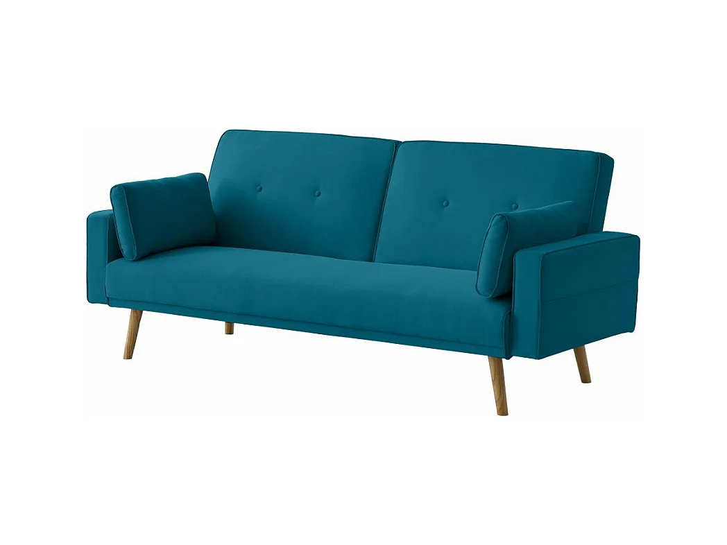 Canapé droit scandinave Elga convertible 3 places en tissu - Bleu - L205 x 87 x 85cm - Loungitude