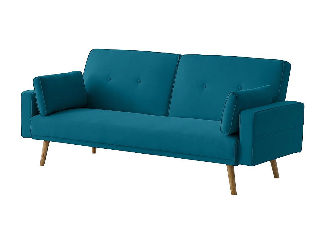 Canapé droit scandinave Elga convertible 3 places en tissu - Bleu - L205 x 87 x 85cm - Loungitude