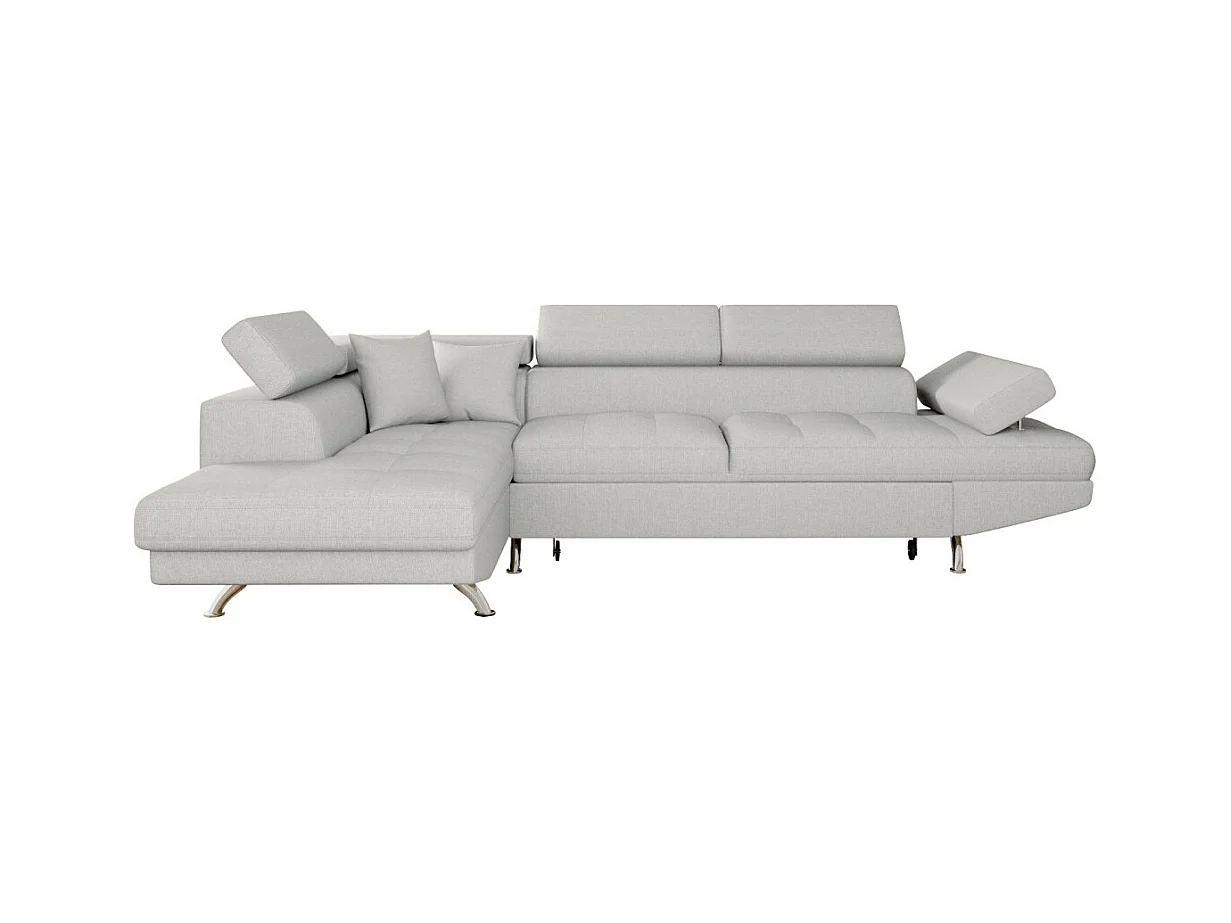 Canapé d'angle gauche 5 places Rio Convertible avec coffre en tissu - Gris perle - L271 x P192 x H70cm - Loungitude