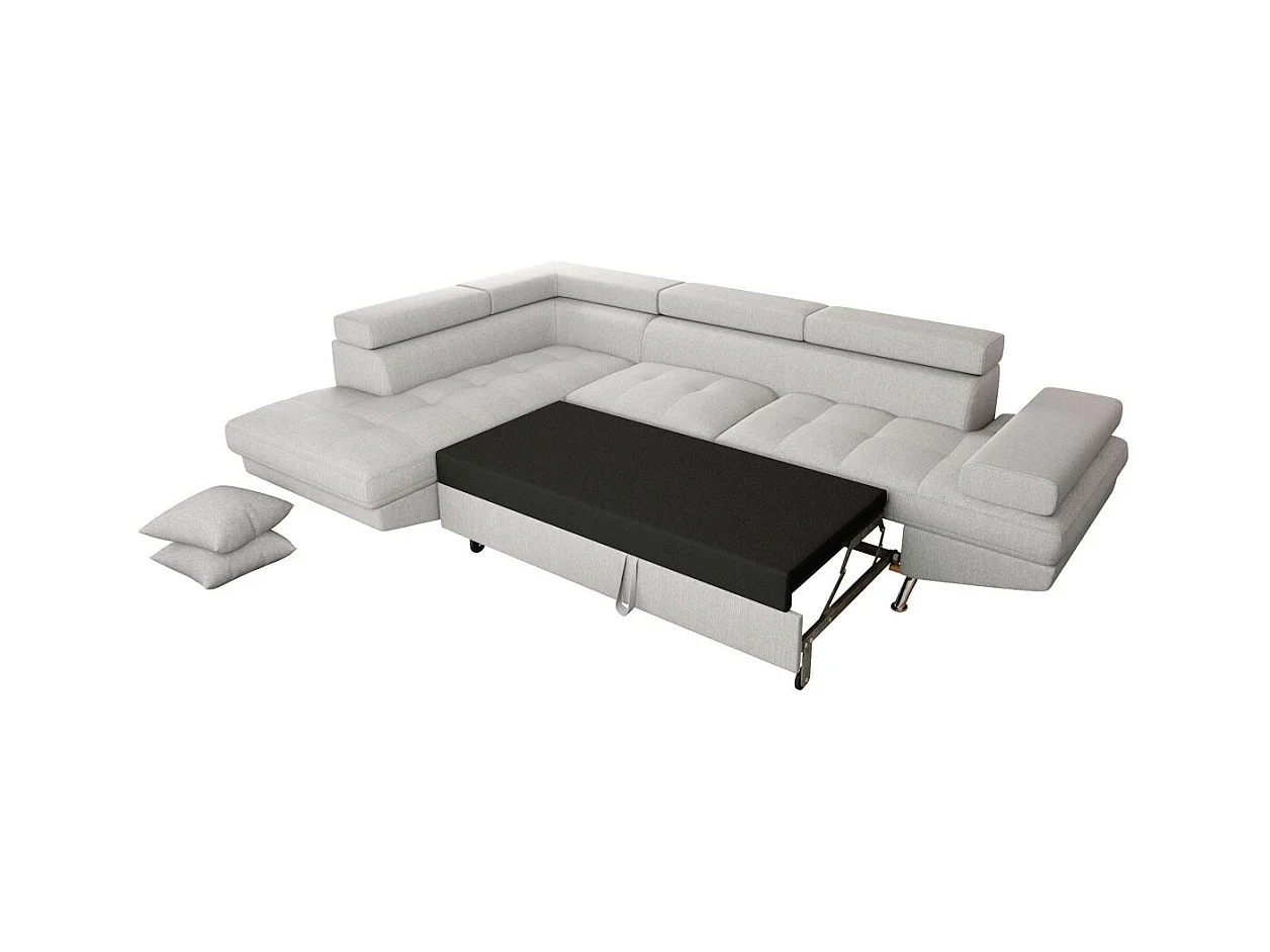 Canapé d'angle gauche 5 places Rio Convertible avec coffre en tissu - Gris perle - L271 x P192 x H70cm - Loungitude