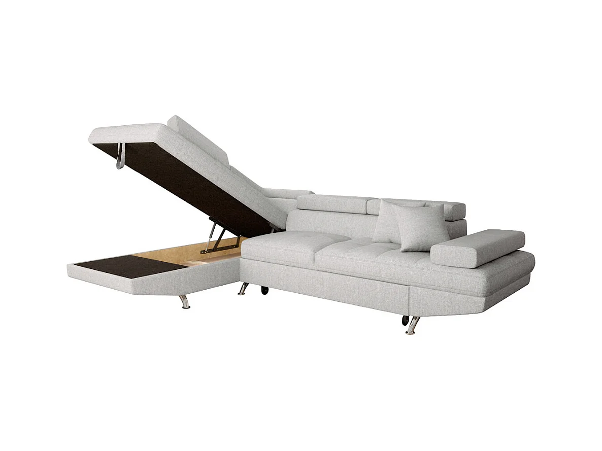 Canapé d'angle gauche 5 places Rio Convertible avec coffre en tissu - Gris perle - L271 x P192 x H70cm - Loungitude