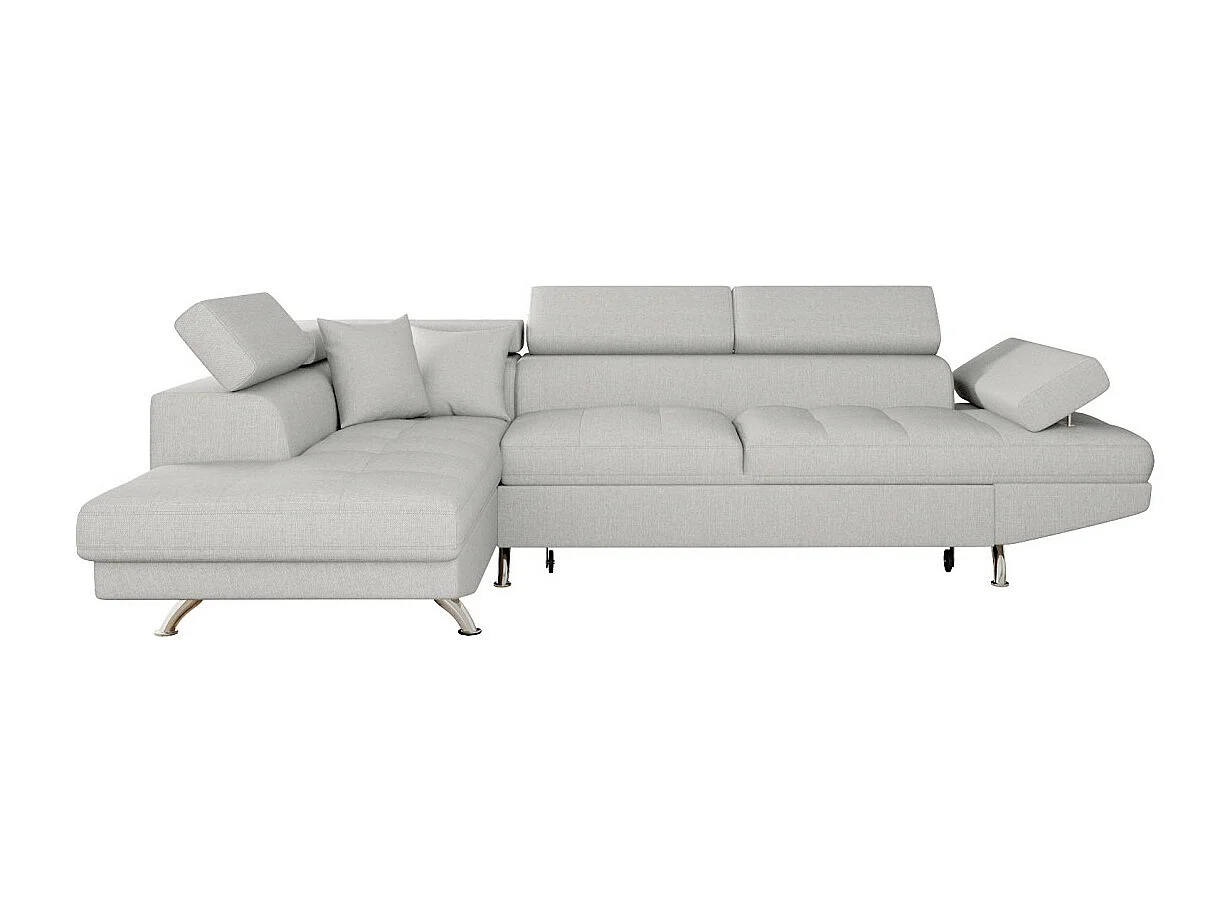 Canapé d'angle gauche 5 places Rio convertible avec coffre en tissu - Gris perle - L271 x P192 x H70cm - Loungitude