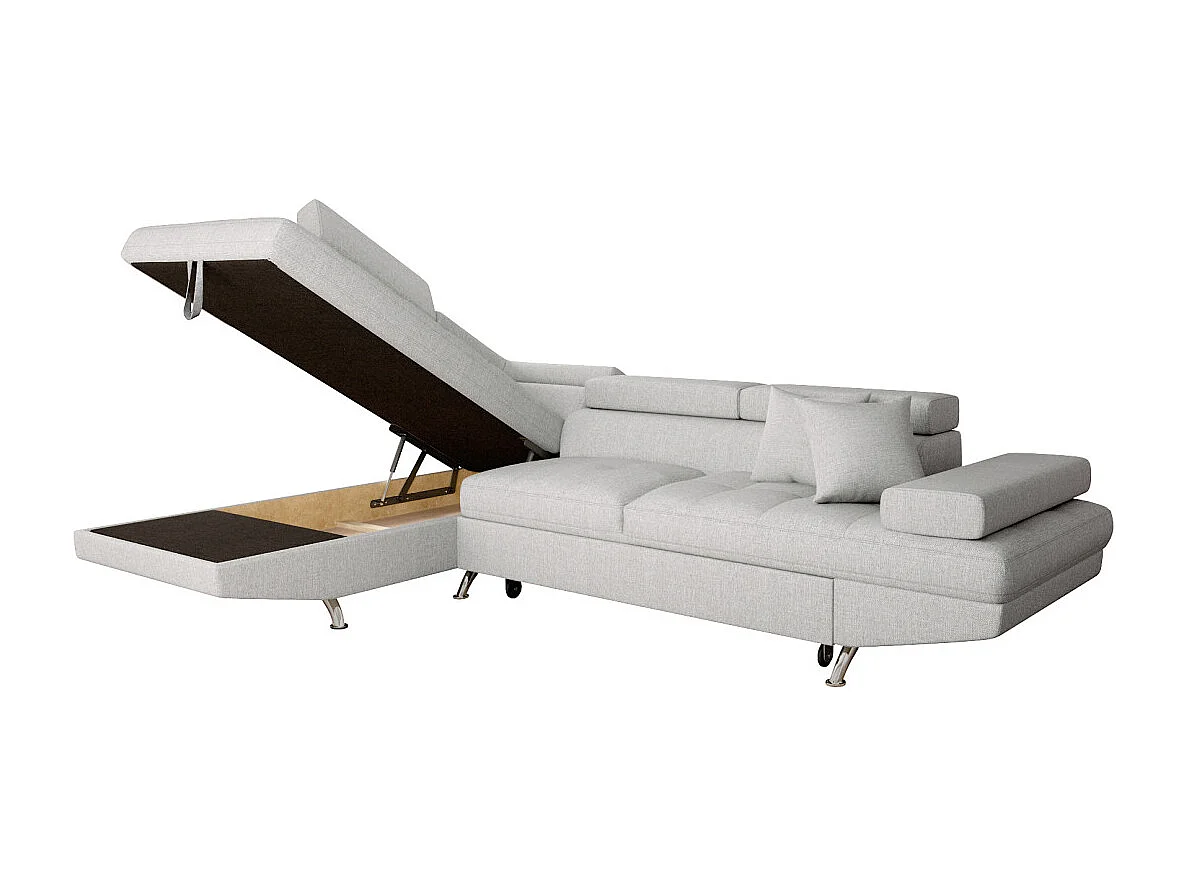 Canapé d'angle gauche 5 places Rio convertible avec coffre en tissu - Gris perle - L271 x P192 x H70cm - Loungitude