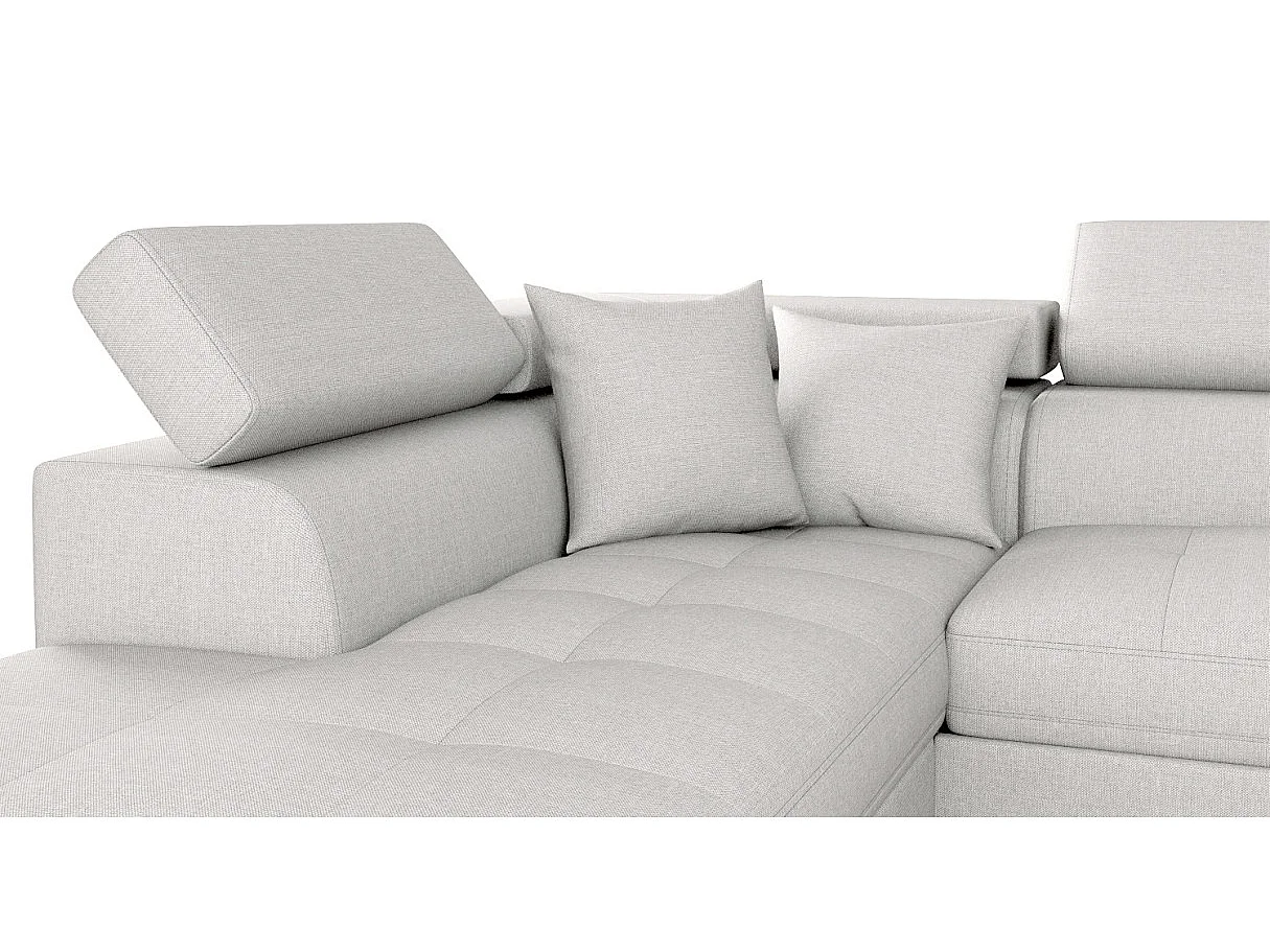 Canapé d'angle gauche 5 places Rio convertible avec coffre en tissu - Gris perle - L271 x P192 x H70cm - Loungitude