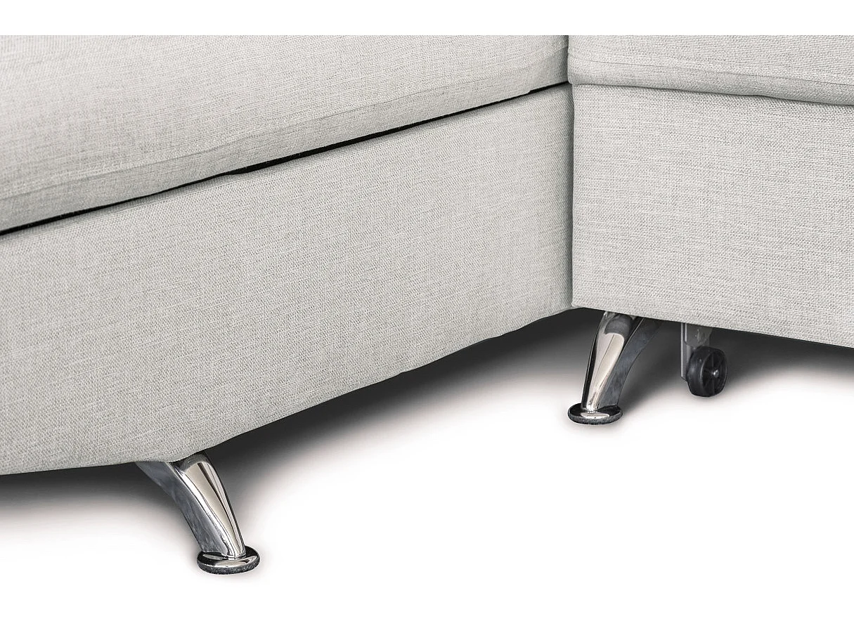 Canapé d'angle gauche 5 places Rio convertible avec coffre en tissu - Gris perle - L271 x P192 x H70cm - Loungitude