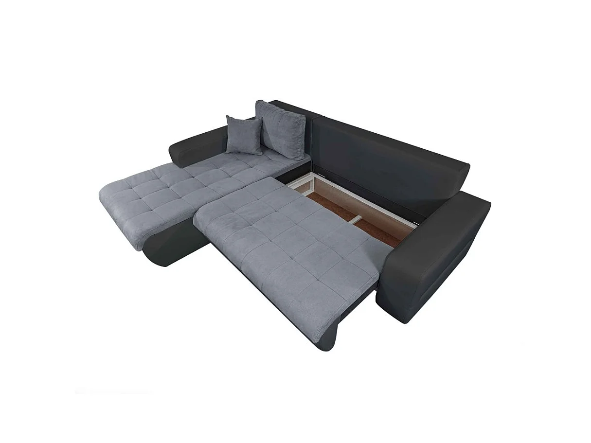 Canapé d'angle Gauche 4 places Suzie Convertible en Simili et Microfibre - Gris et Noir - L246 x 188 x 80cm - Loungitude