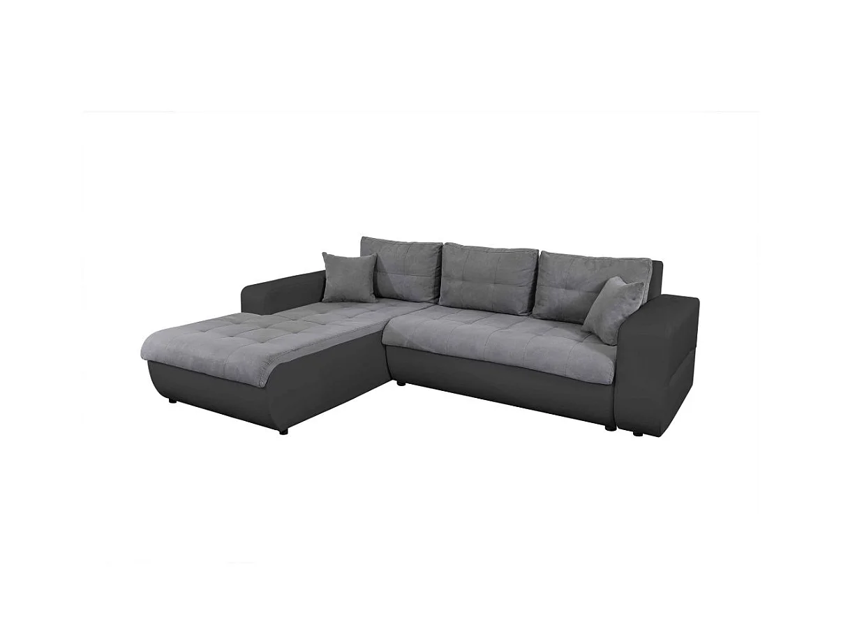 Canapé d'angle Gauche 4 places Suzie Convertible en Simili et Microfibre - Gris et Noir - L246 x 188 x 80cm - Loungitude
