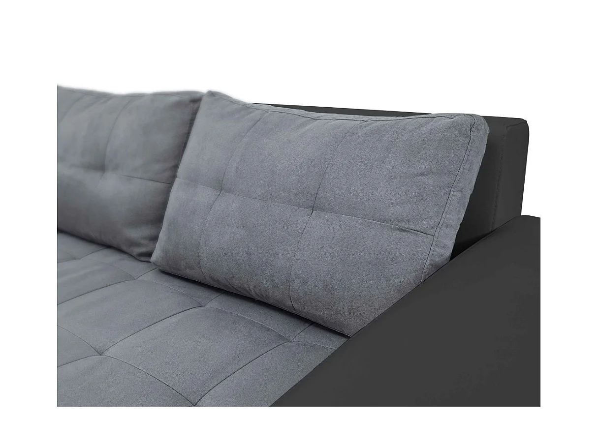 Canapé d'angle Gauche 4 places Suzie Convertible en Simili et Microfibre - Gris et Noir - L246 x 188 x 80cm - Loungitude