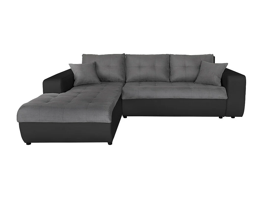 Canapé d'angle Gauche 4 places Suzie convertible en Simili et Microfibre - Gris et Noir - L246 x 188 x 80cm - Loungitude