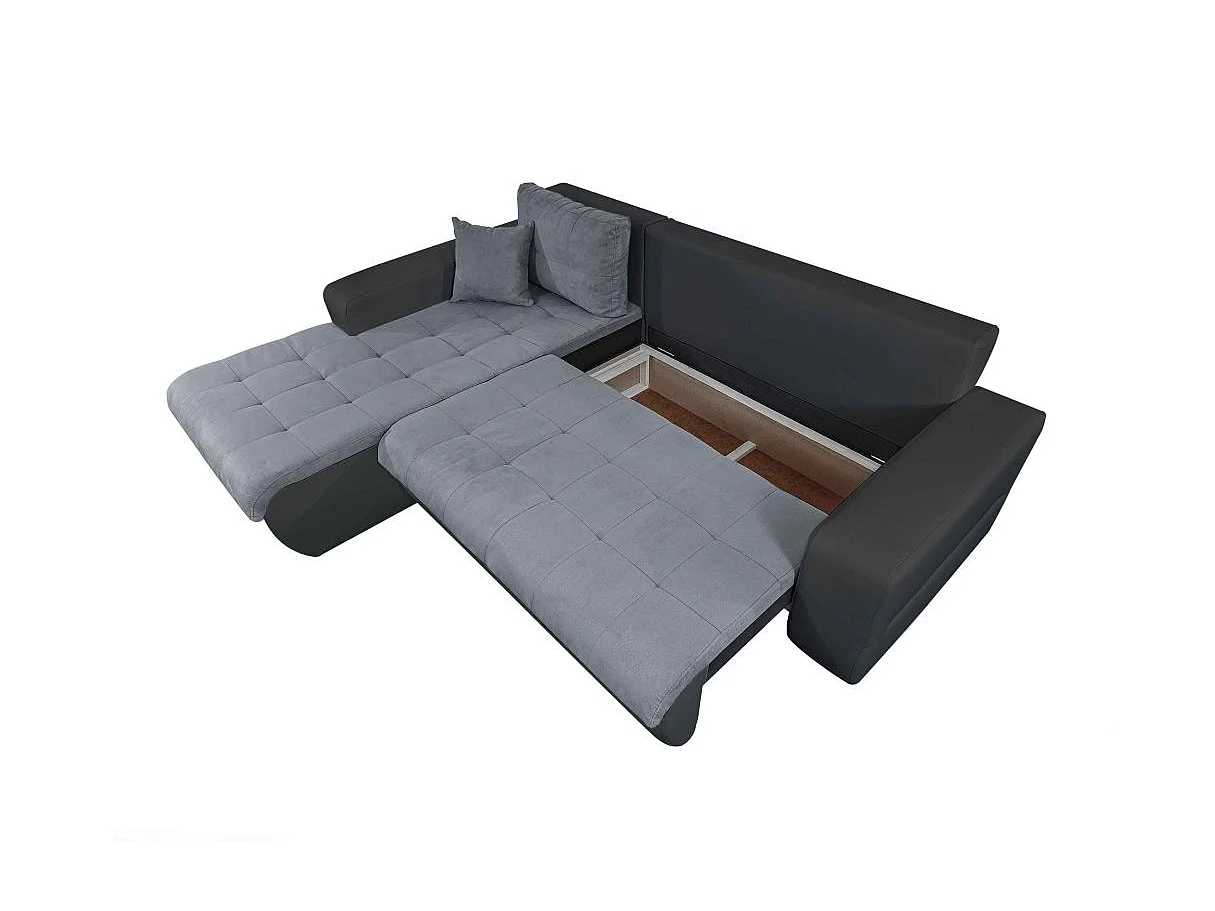 Canapé d'angle Gauche 4 places Suzie convertible en Simili et Microfibre - Gris et Noir - L246 x 188 x 80cm - Loungitude