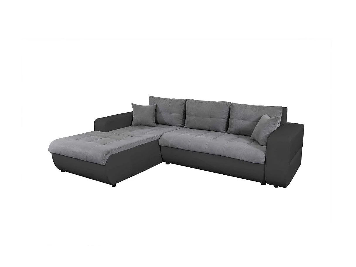 Canapé d'angle Gauche 4 places Suzie convertible en Simili et Microfibre - Gris et Noir - L246 x 188 x 80cm - Loungitude