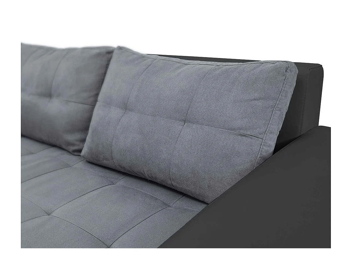 Canapé d'angle Gauche 4 places Suzie convertible en Simili et Microfibre - Gris et Noir - L246 x 188 x 80cm - Loungitude