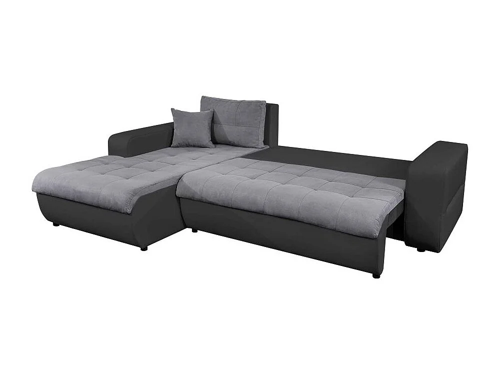 Canapé d'angle Gauche 4 places Suzie convertible en Simili et Microfibre - Gris et Noir - L246 x 188 x 80cm - Loungitude