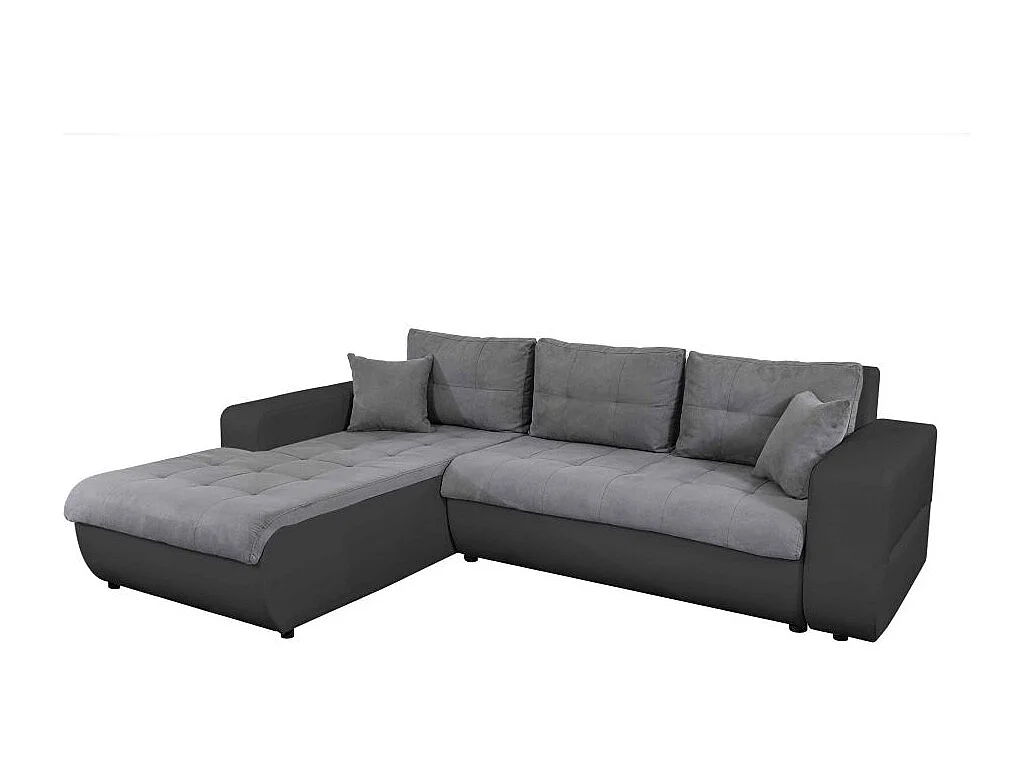 Canapé d'angle Gauche 4 places Suzie convertible en Simili et Microfibre - Gris et Noir - L246 x 188 x 80cm - Loungitude
