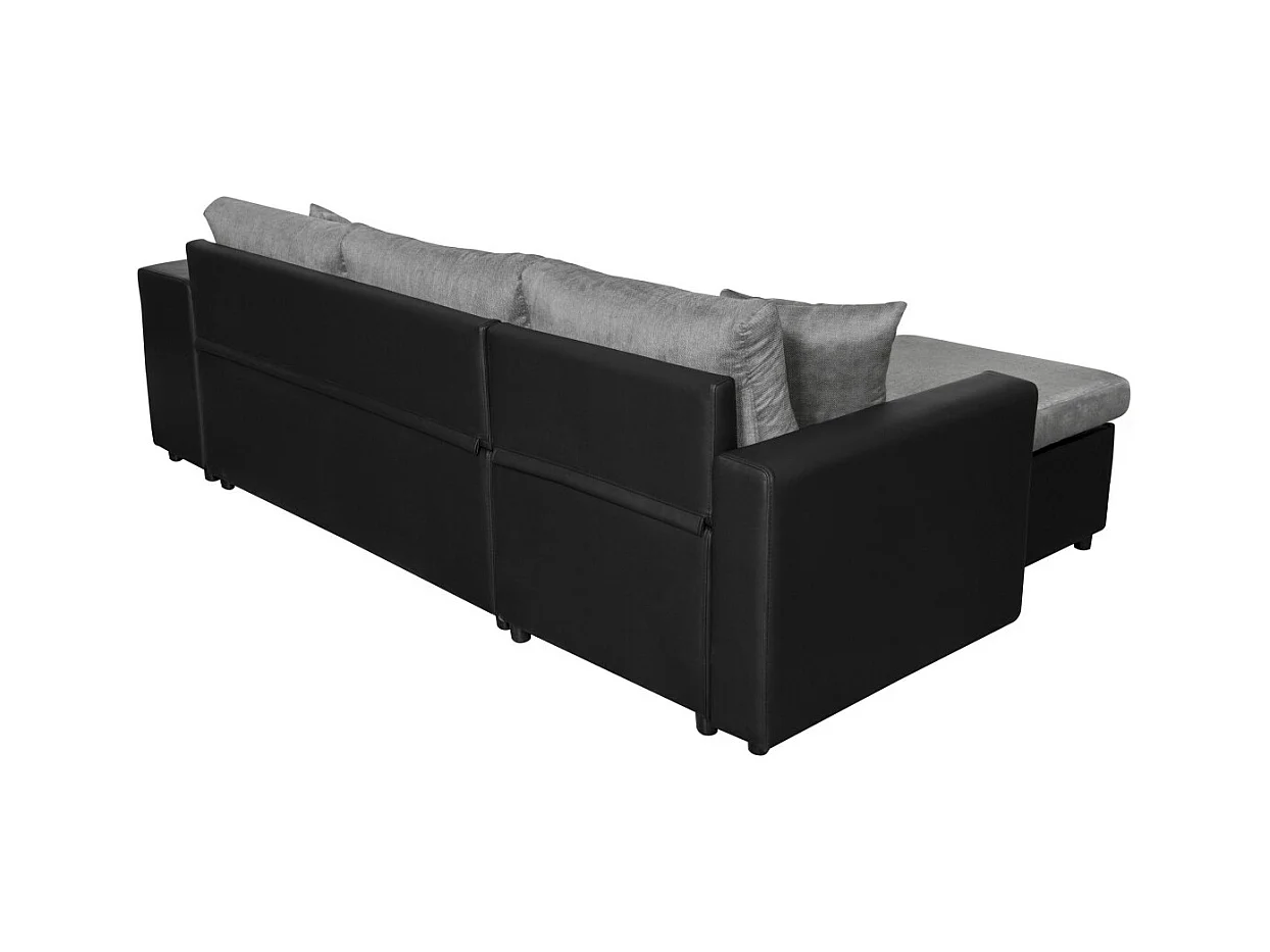 Canapé d'angle 3 places réversible Oslo avec coffre et poufs gauche en tissu et simili- Noir/Gris - L241 x P146 x H81cm - Loungitude