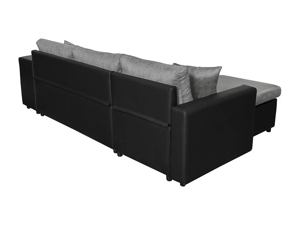 Canapé d'angle 3 places réversible Oslo avec coffre et poufs gauche en tissu et simili- Noir/Gris - L241 x P146 x H81cm - Loungitude