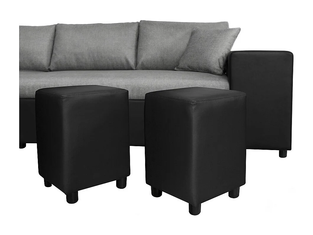 Canapé d'angle 3 places réversible Oslo avec coffre et poufs gauche en tissu et simili- Noir/Gris - L241 x P146 x H81cm - Loungitude