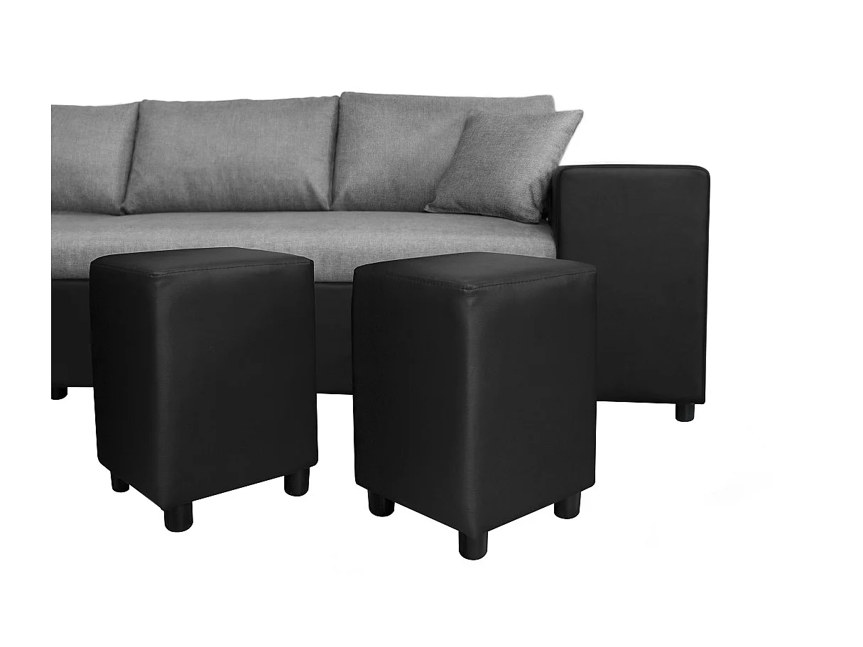 Canapé d'angle 3 places réversible Oslo avec coffre et poufs gauche en tissu et simili- Noir/Gris - L241 x P146 x H81cm - Loungitude