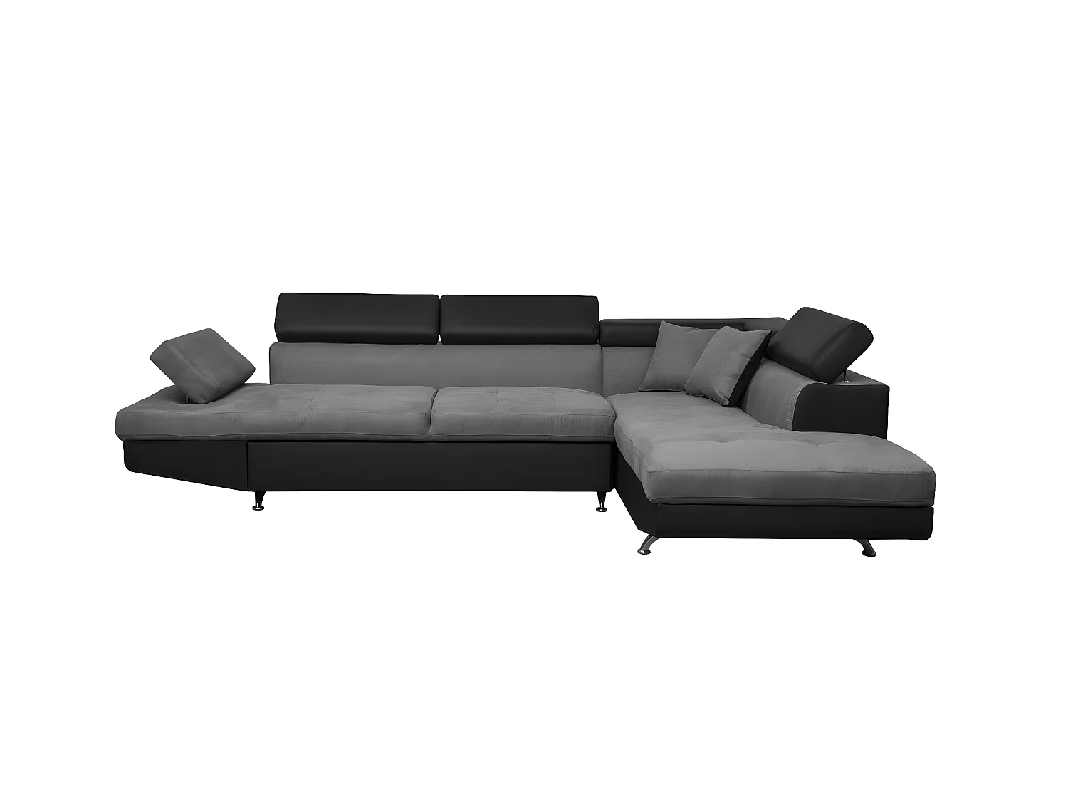 Canapé d'angle droit 5 places Rio Convertible avec coffre en microfibre et simili - Gris/Noir - L271 x P192 x H70cm - Loungitude