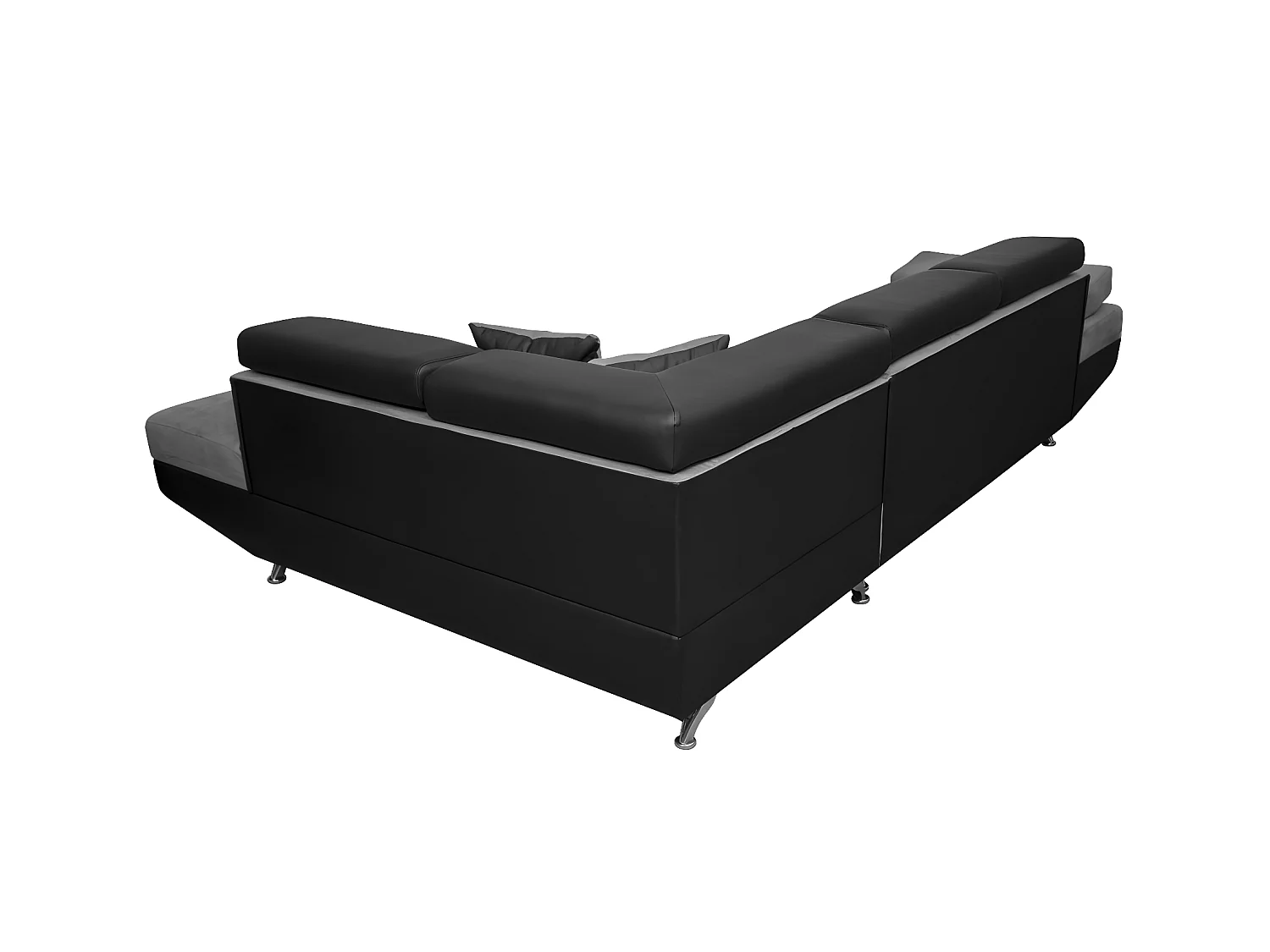 Canapé d'angle droit 5 places Rio Convertible avec coffre en microfibre et simili - Gris/Noir - L271 x P192 x H70cm - Loungitude