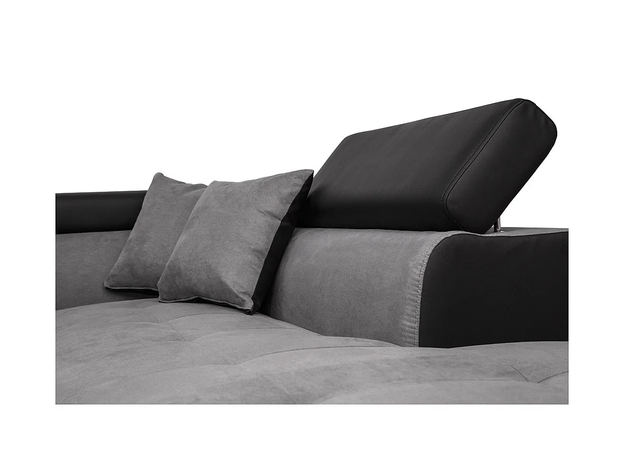 Canapé d'angle droit 5 places Rio convertible avec coffre en microfibre et simili - Gris/Noir - L271 x P192 x H70cm - Loungitude