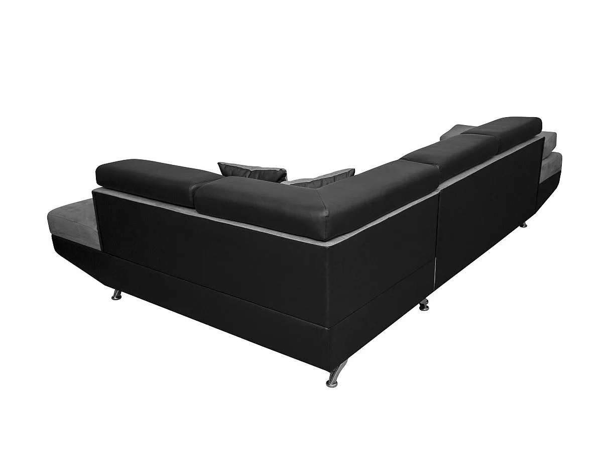 Canapé d'angle droit 5 places Rio convertible avec coffre en microfibre et simili - Gris/Noir - L271 x P192 x H70cm - Loungitude