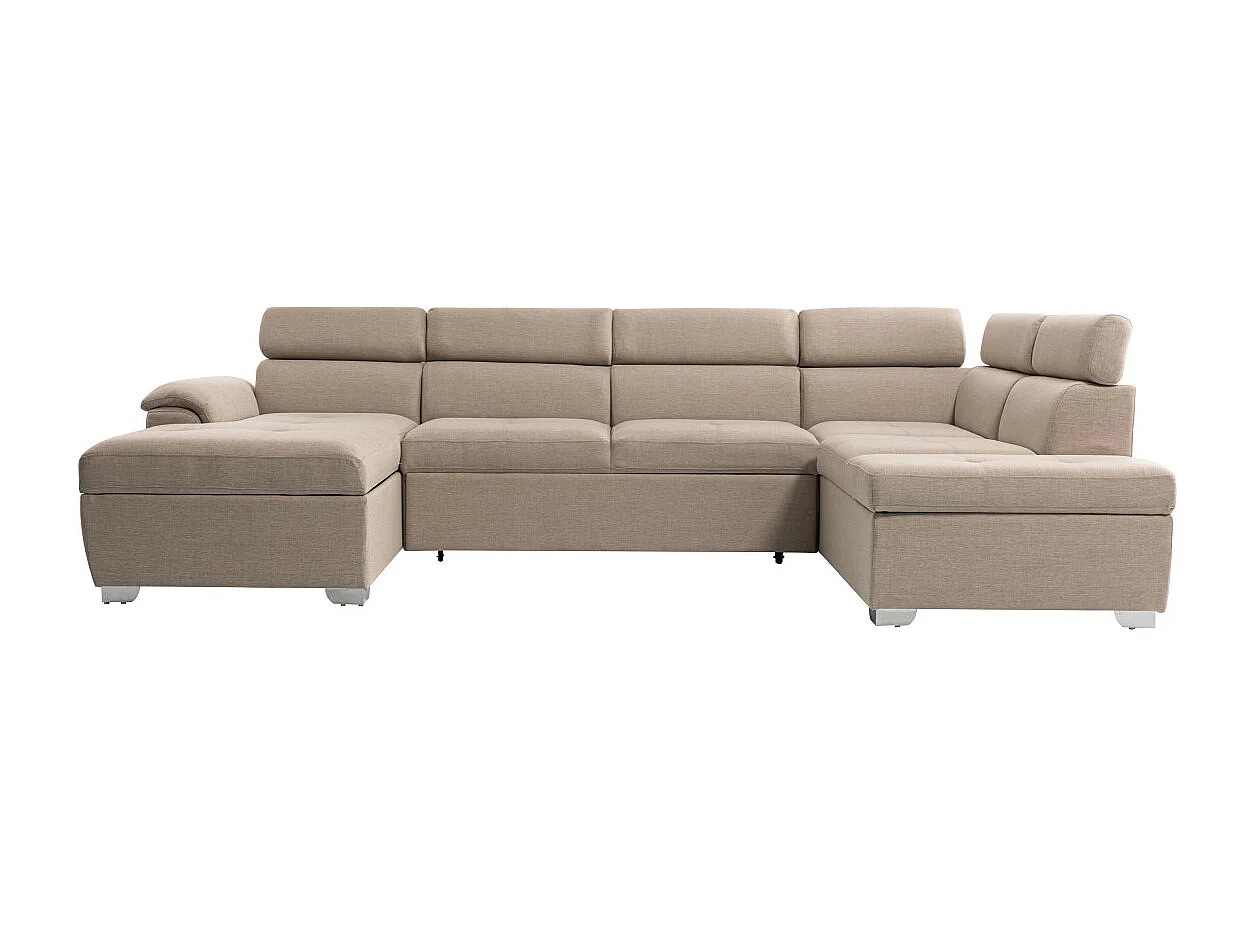 Canapé d'angle Panoramique 6 places Paola convertible en Tissu Avec Coffres - Beige - L322 x P196 x H76cm - Loungitude