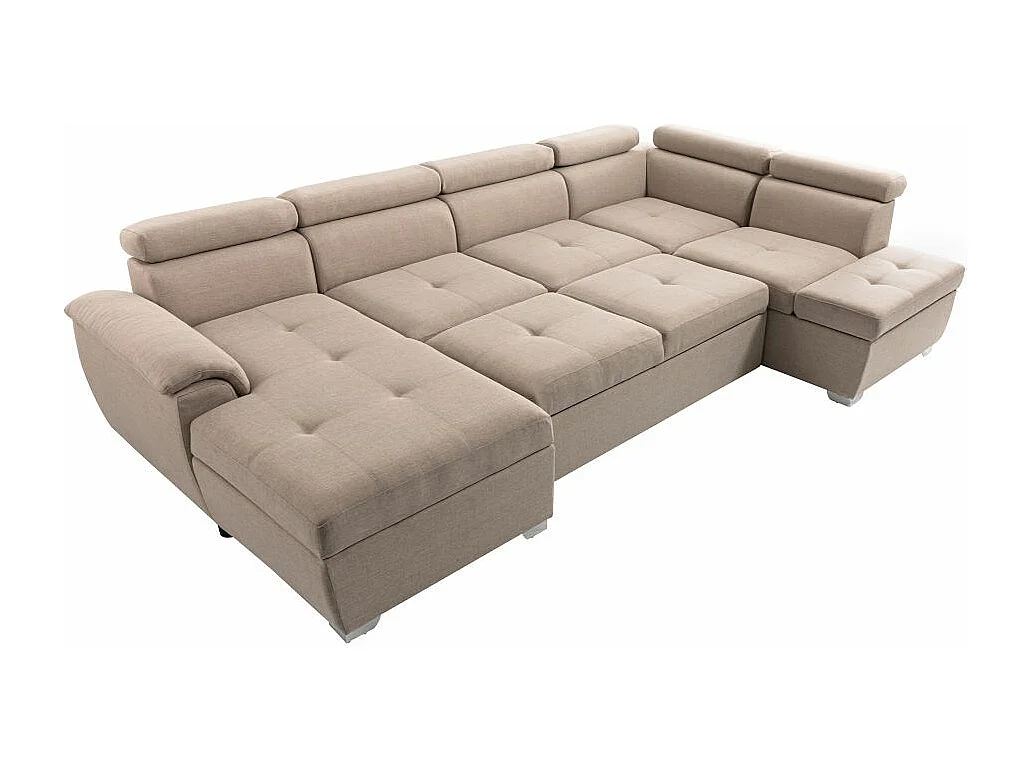 Canapé d'angle Panoramique 6 places Paola convertible en Tissu Avec Coffres - Beige - L322 x P196 x H76cm - Loungitude