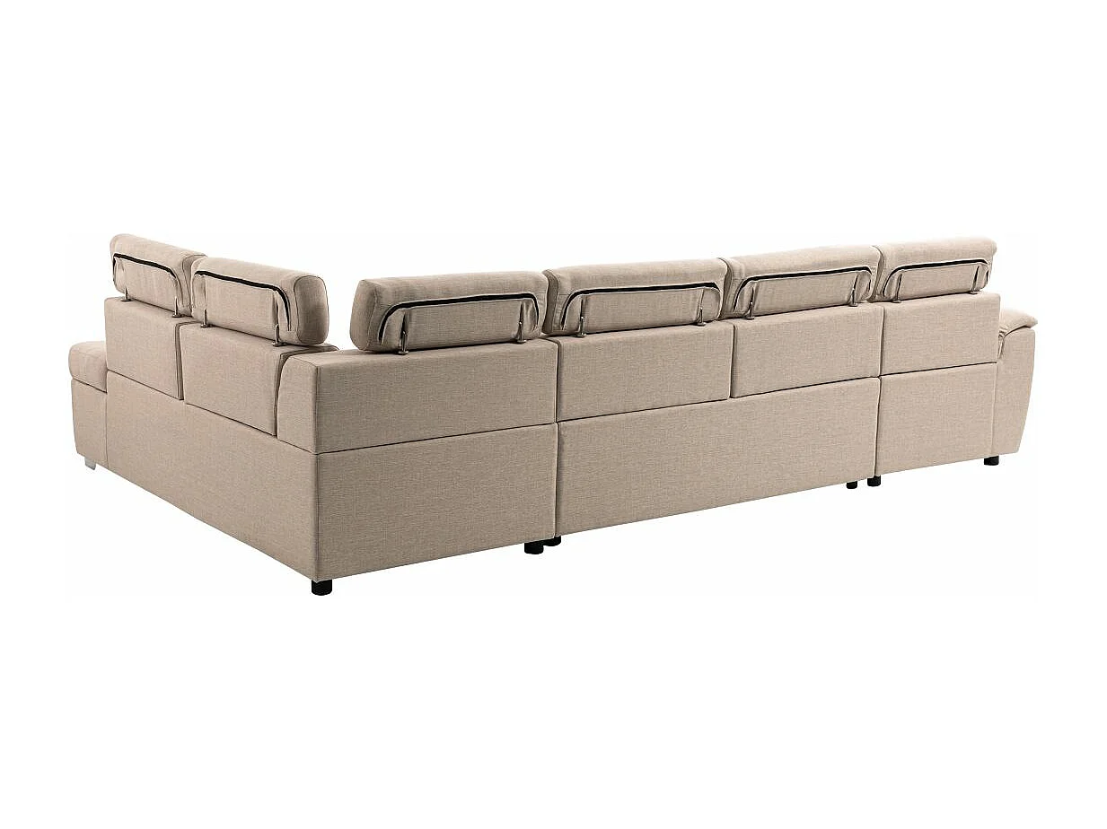 Canapé d'angle Panoramique 6 places Paola convertible en Tissu Avec Coffres - Beige - L322 x P196 x H76cm - Loungitude