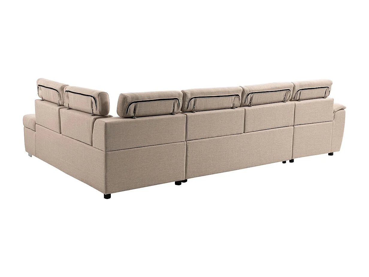 Canapé d'angle Panoramique 6 places Paola convertible en Tissu Avec Coffres - Beige - L322 x P196 x H76cm - Loungitude